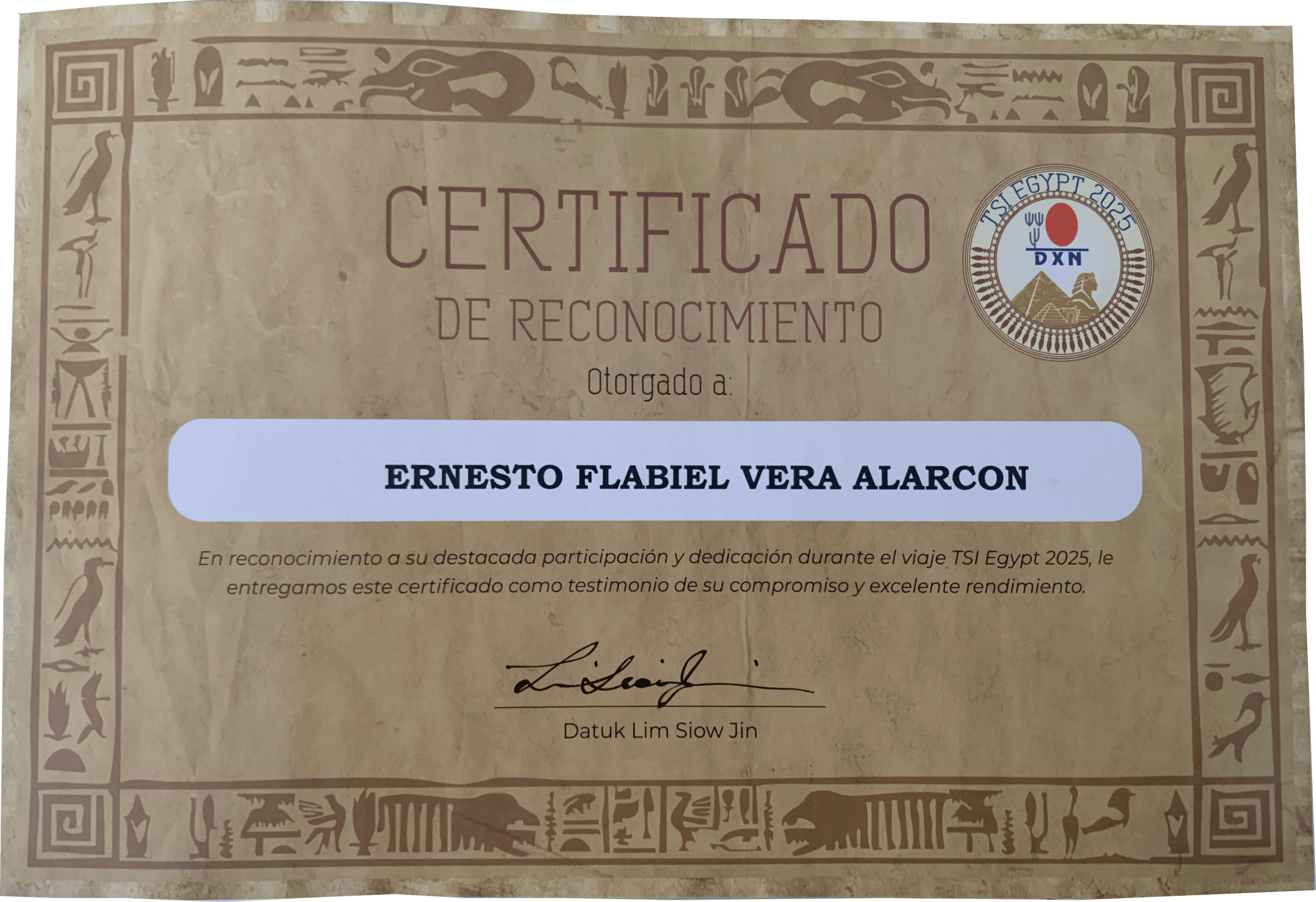 Certificado Ernesto, Egipto.